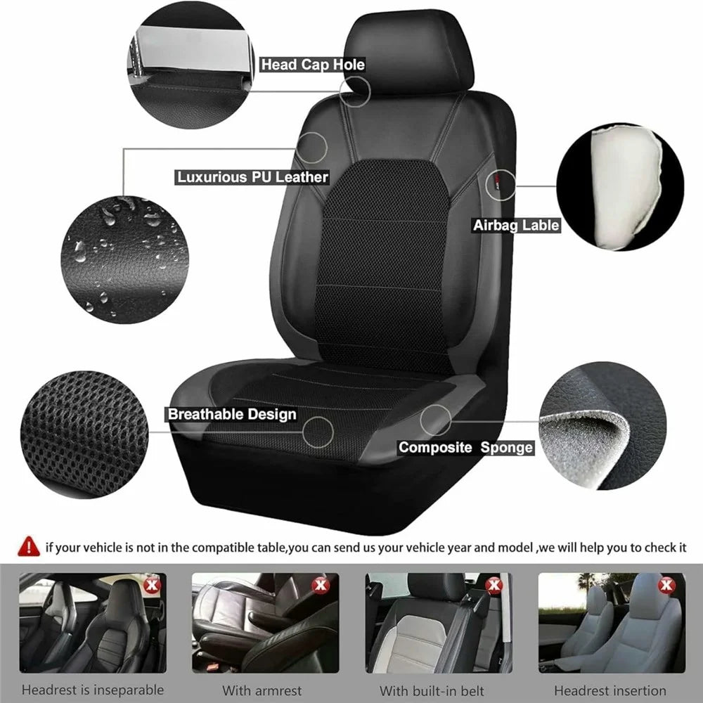 9Pcs Car Seat Covers Full Set Automotive Front Back Seat Bench Protectors - Grey - 2