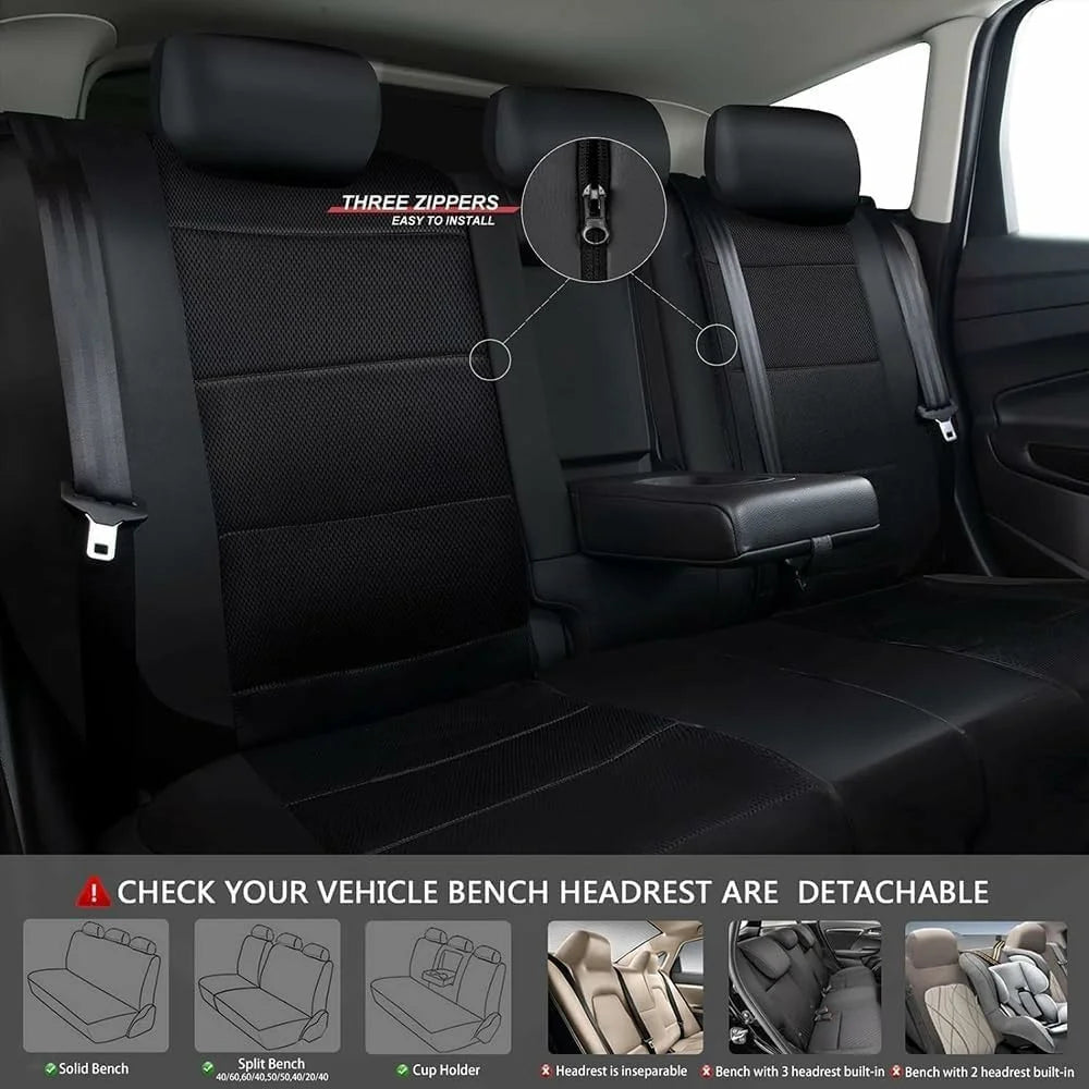 9Pcs Car Seat Covers Full Set Automotive Front Back Seat Bench Protectors - Grey - 4