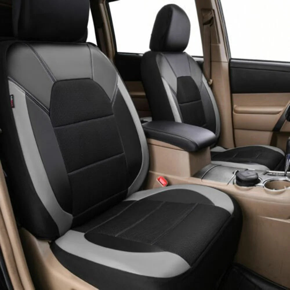 9Pcs Car Seat Covers Full Set Automotive Front Back Seat Bench Protectors - Grey - 5