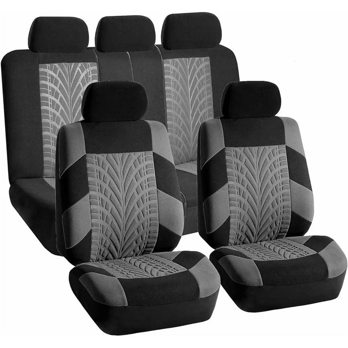 9Pcs Car Seat Covers Full Set Automotive 5-Seats Front Rear Covers Headrest Protectors - Grey - 1
