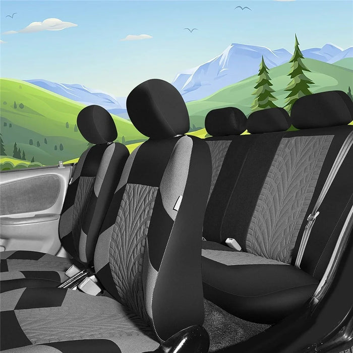 9Pcs Car Seat Covers Full Set Automotive 5-Seats Front Rear Covers Headrest Protectors - Grey - 4