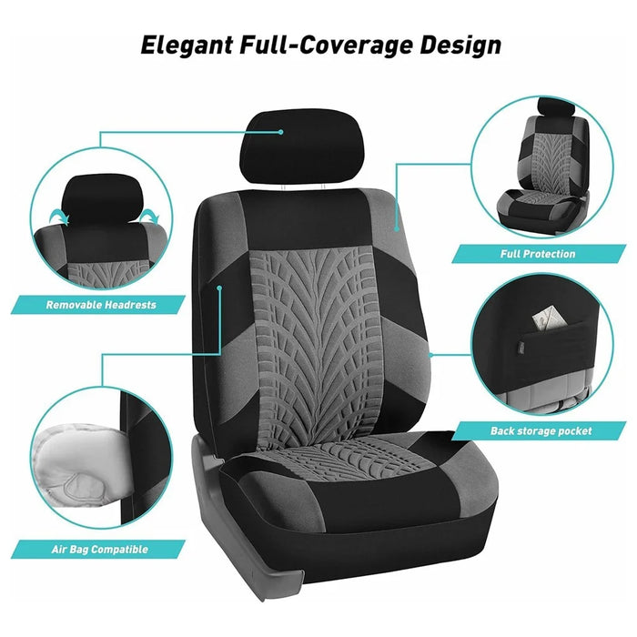 9Pcs Car Seat Covers Full Set Automotive 5-Seats Front Rear Covers Headrest Protectors - Grey - 5