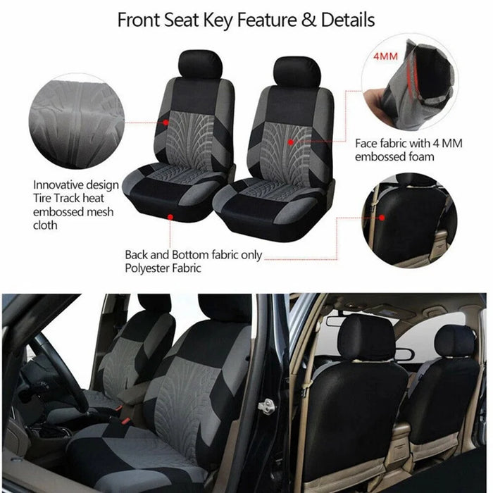 9Pcs Car Seat Covers Full Set Automotive 5-Seats Front Rear Covers Headrest Protectors - Grey - 6