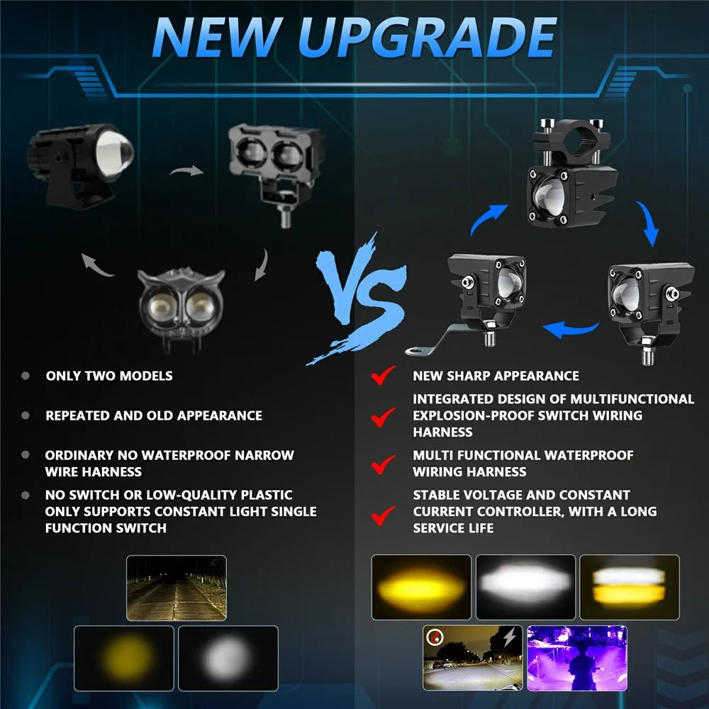 M1 Plus 2Pcs For Motorcycle LED Spotlight IP68 Waterproof Strobe Light Demon Eye Fog Lamp - 6