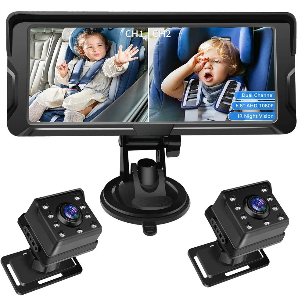 6.8 Inch Car Baby Monitor 360 Degree Rotation Dual Camera 8 LEDs Full Color HD Infrared Night Vision Cam - 1