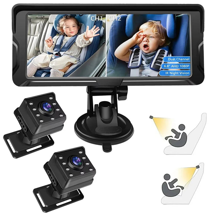 6.8 Inch Car Baby Monitor 360 Degree Rotation Dual Camera 8 LEDs Full Color HD Infrared Night Vision Cam - 3