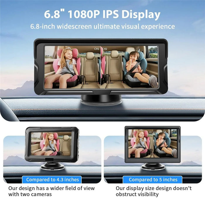 6.8 Inch Car Baby Monitor 360 Degree Rotation Dual Camera 8 LEDs Full Color HD Infrared Night Vision Cam - 4