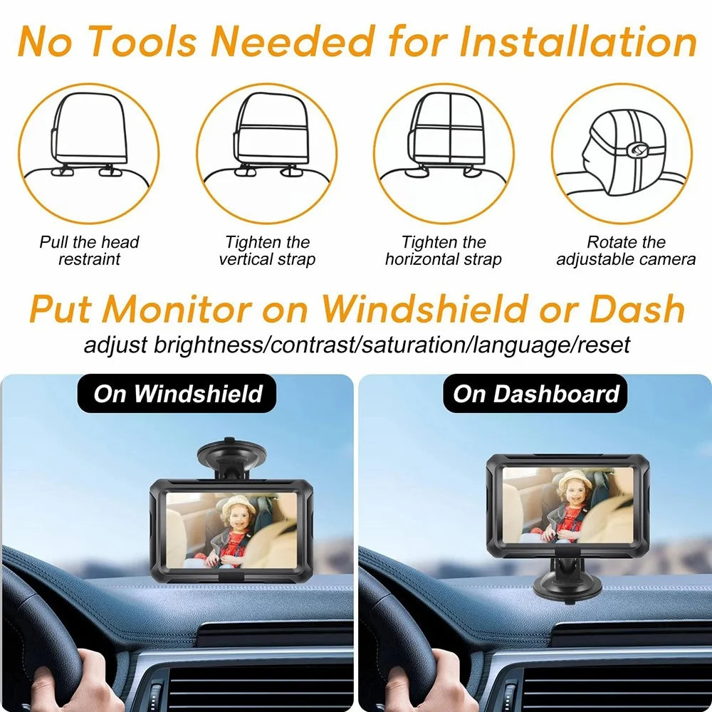 4.3 Inch HD 1080P Car Baby Monitor 360 Degree Rotation Wide Angle Night Vision Camera - 5
