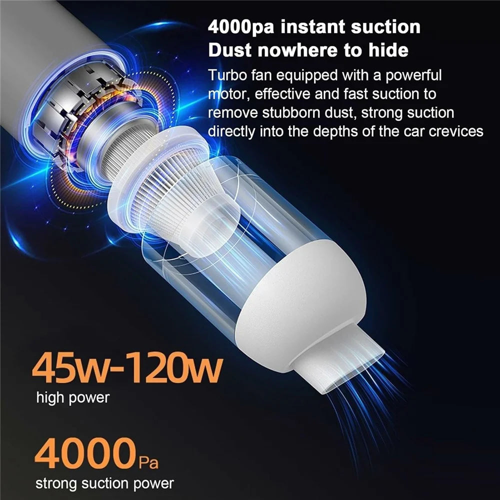 4000PA Strong Suction Wireless Car Vacuum Cleaner Low Noise Handheld Portable Dust Buster - Black - 3