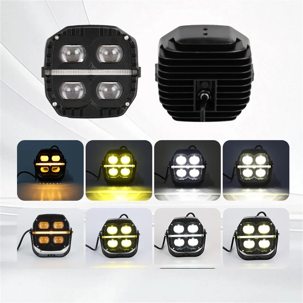 75W Car Motorcycle LED Headlight Spotlight White / Yellow Light with Flowing Yellow Signal - 1