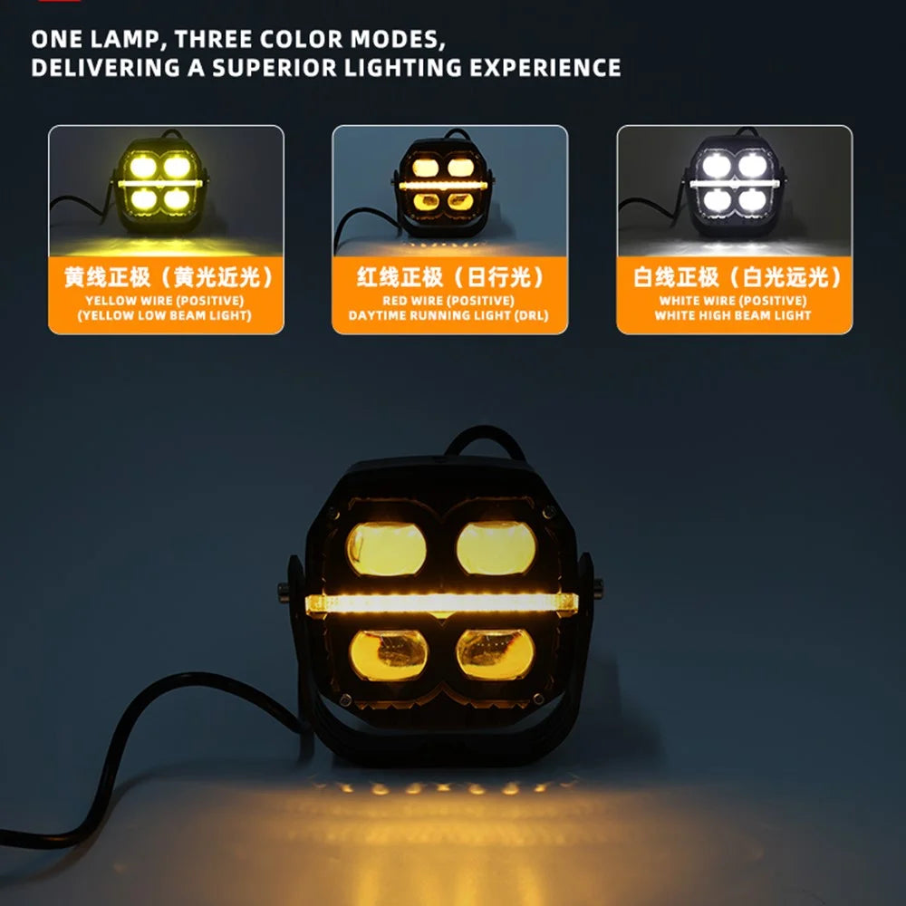 75W Car Motorcycle LED Headlight Spotlight White / Yellow Light with Flowing Yellow Signal - 4