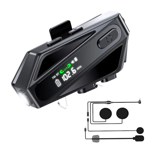 C6 Motorcycle Helmet Bluetooth-Compatible Headset with LCD Screen  /  FM Radio  /  Noise Cancellation  /  Voice Assistant, Hard Mic - Black - 1