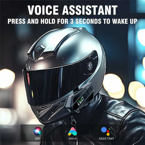 C6 Motorcycle Helmet Bluetooth-Compatible Headset with LCD Screen  /  FM Radio  /  Noise Cancellation  /  Voice Assistant, Hard Mic - Black - 2