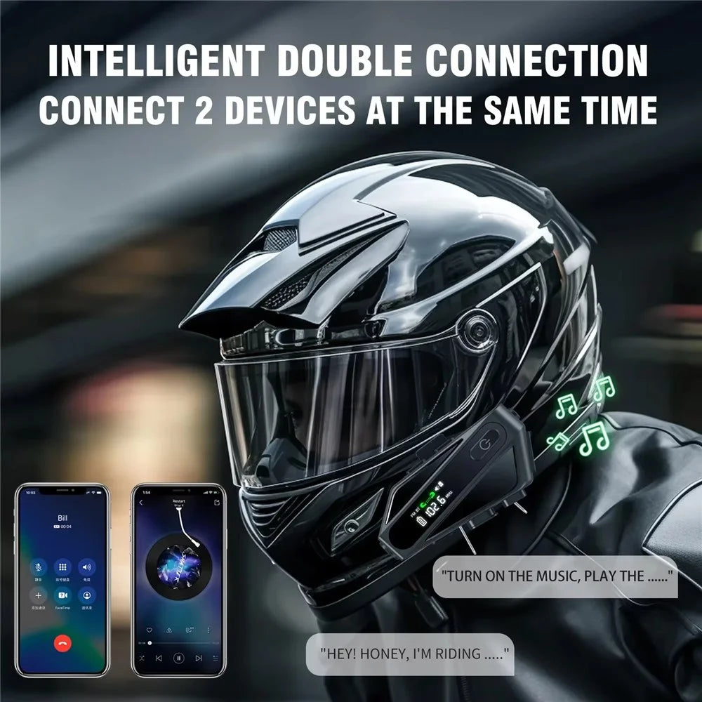 C6 Motorcycle Helmet Bluetooth-Compatible Headset with LCD Screen  /  FM Radio  /  Noise Cancellation  /  Voice Assistant, Hard Mic - Black - 3