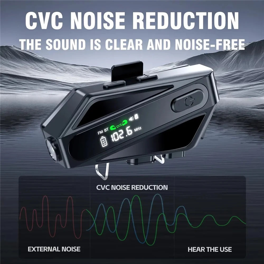 C6 Motorcycle Helmet Bluetooth-Compatible Headset with LCD Screen  /  FM Radio  /  Noise Cancellation  /  Voice Assistant, Hard Mic - Black - 4