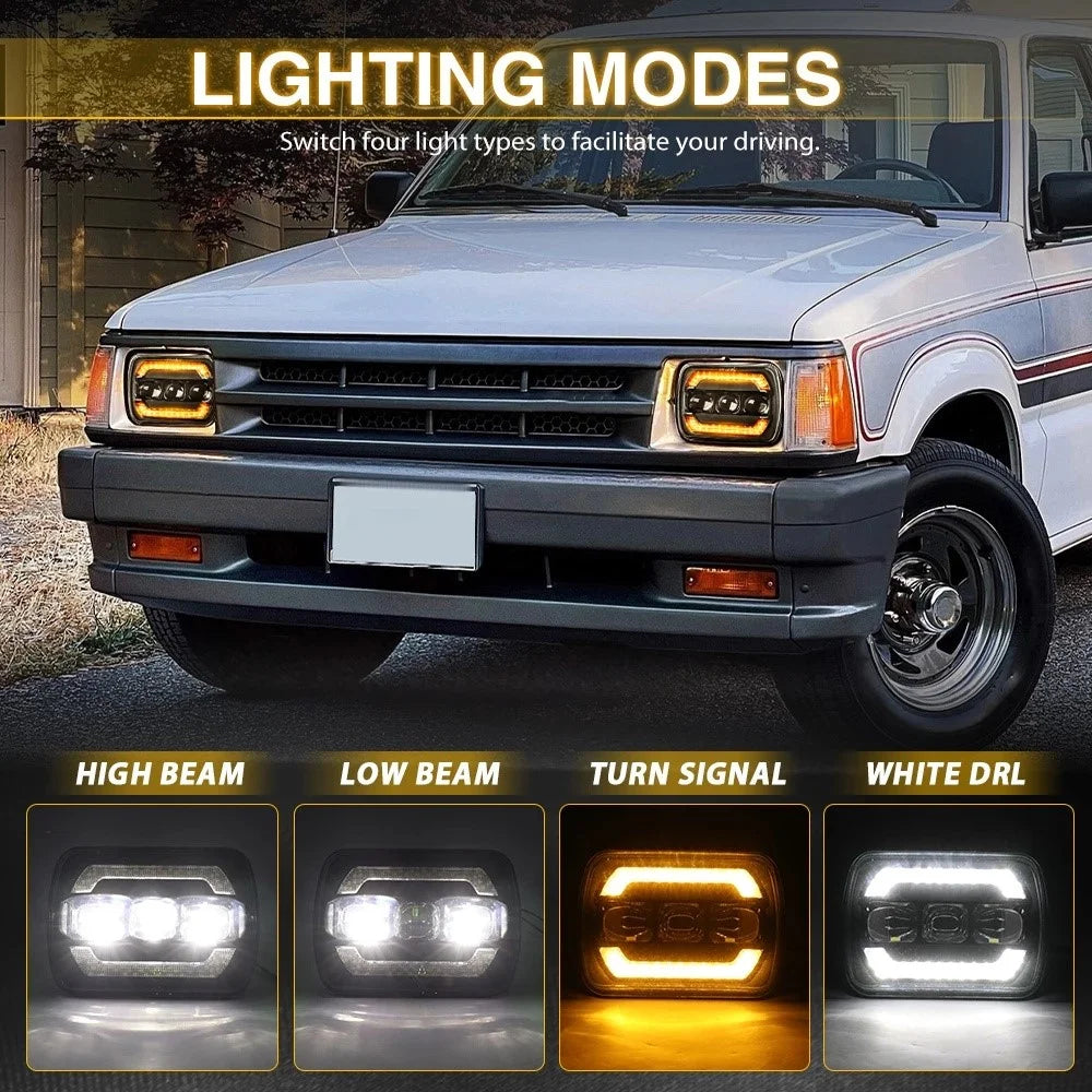 7 Inch Square LED Headlight Assembly Upgrade for Wrangler DRL Integrated Headlamp - 3
