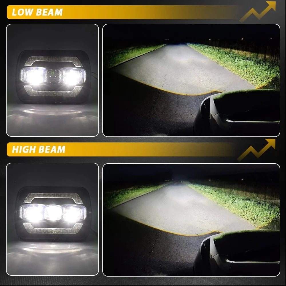 7 Inch Square LED Headlight Assembly Upgrade for Wrangler DRL Integrated Headlamp - 4