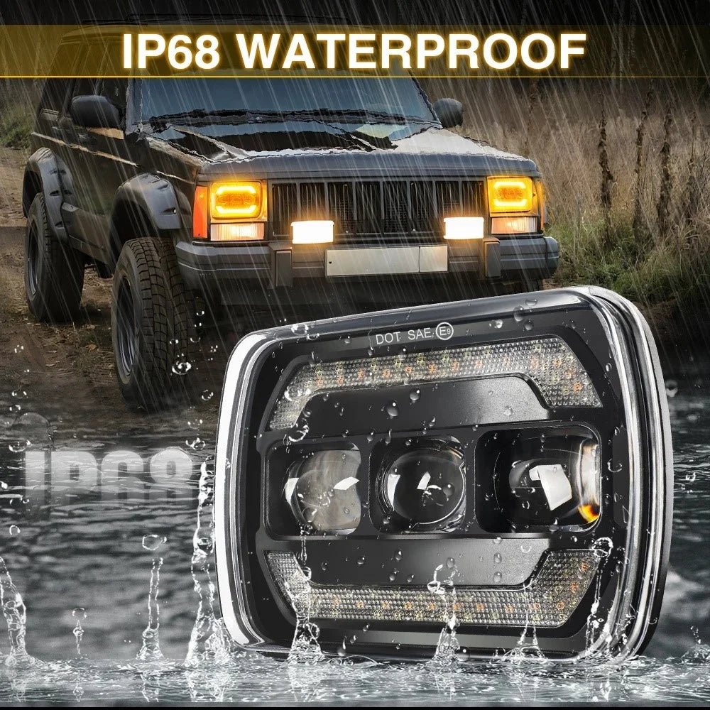 7 Inch Square LED Headlight Assembly Upgrade for Wrangler DRL Integrated Headlamp - 6