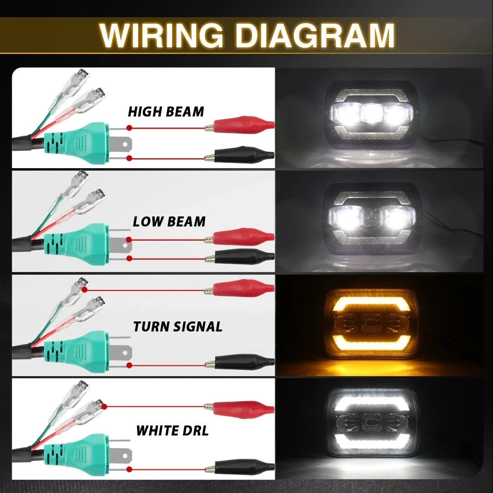 7 Inch Square LED Headlight Assembly Upgrade for Wrangler DRL Integrated Headlamp - 7