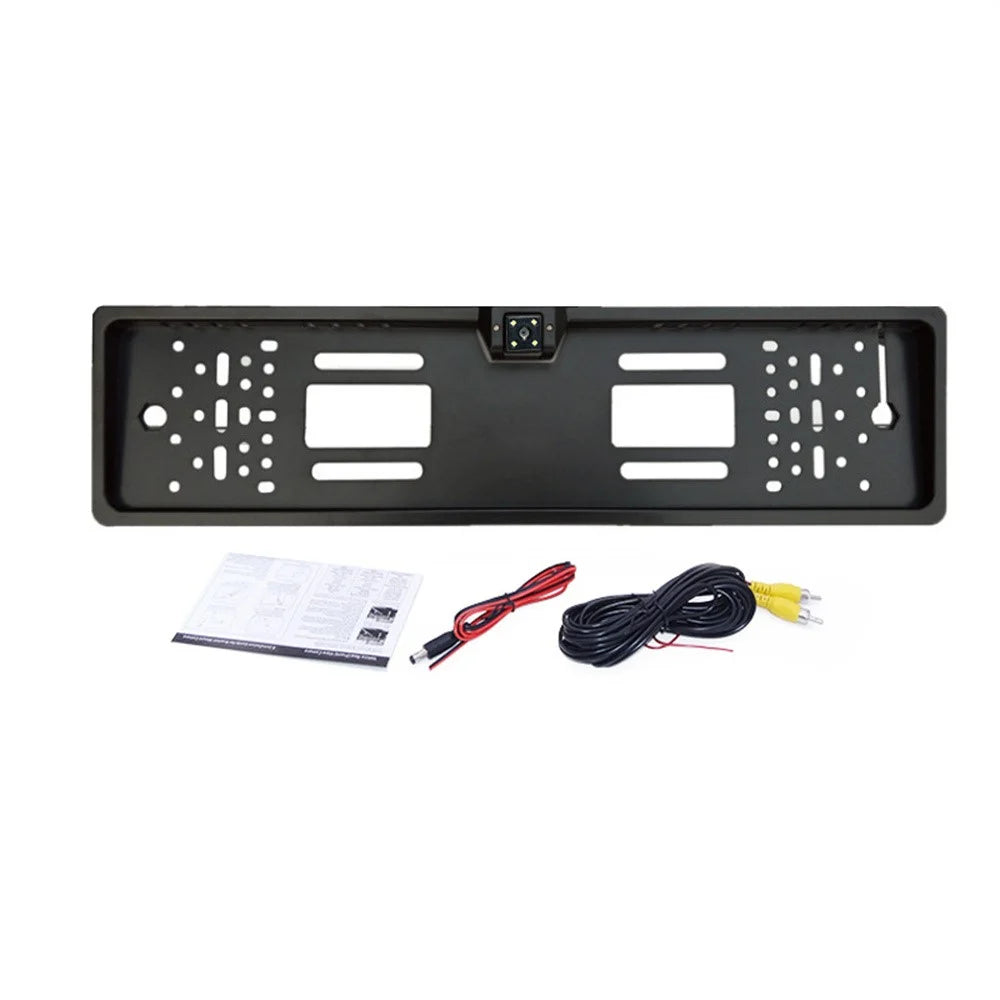 European License Plate Frame with 4-LED Night Vision AHD 1080P Wide Angle Car Rear View Camera for Reverse Parking - 1