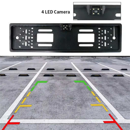 European License Plate Frame with 4-LED Night Vision AHD 1080P Wide Angle Car Rear View Camera for Reverse Parking - 2