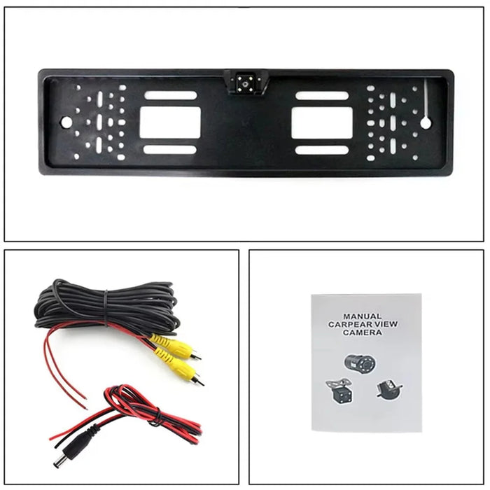 European License Plate Frame with 4-LED Night Vision AHD 1080P Wide Angle Car Rear View Camera for Reverse Parking - 3