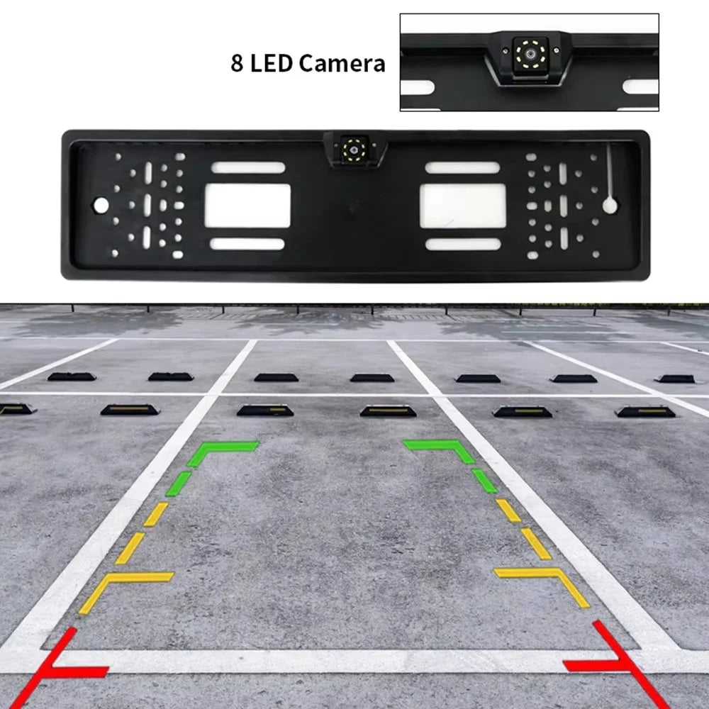 European License Plate Frame with 8-LED Night Vision AHD 1080P Wide Angle Car Rear View Camera for Reverse Parking - 3
