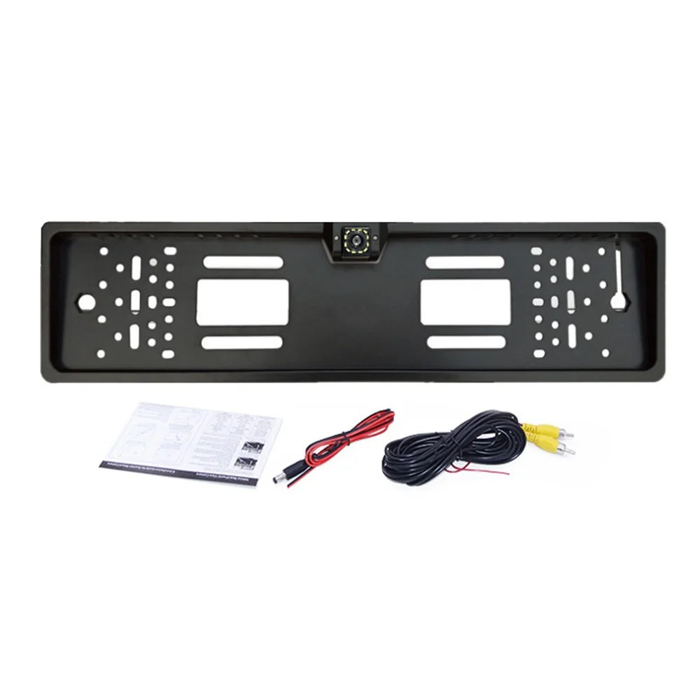 European License Plate Frame with 12-LED Night Vision AHD 1080P Wide Angle Car Rear View Camera for Reverse Parking - 1