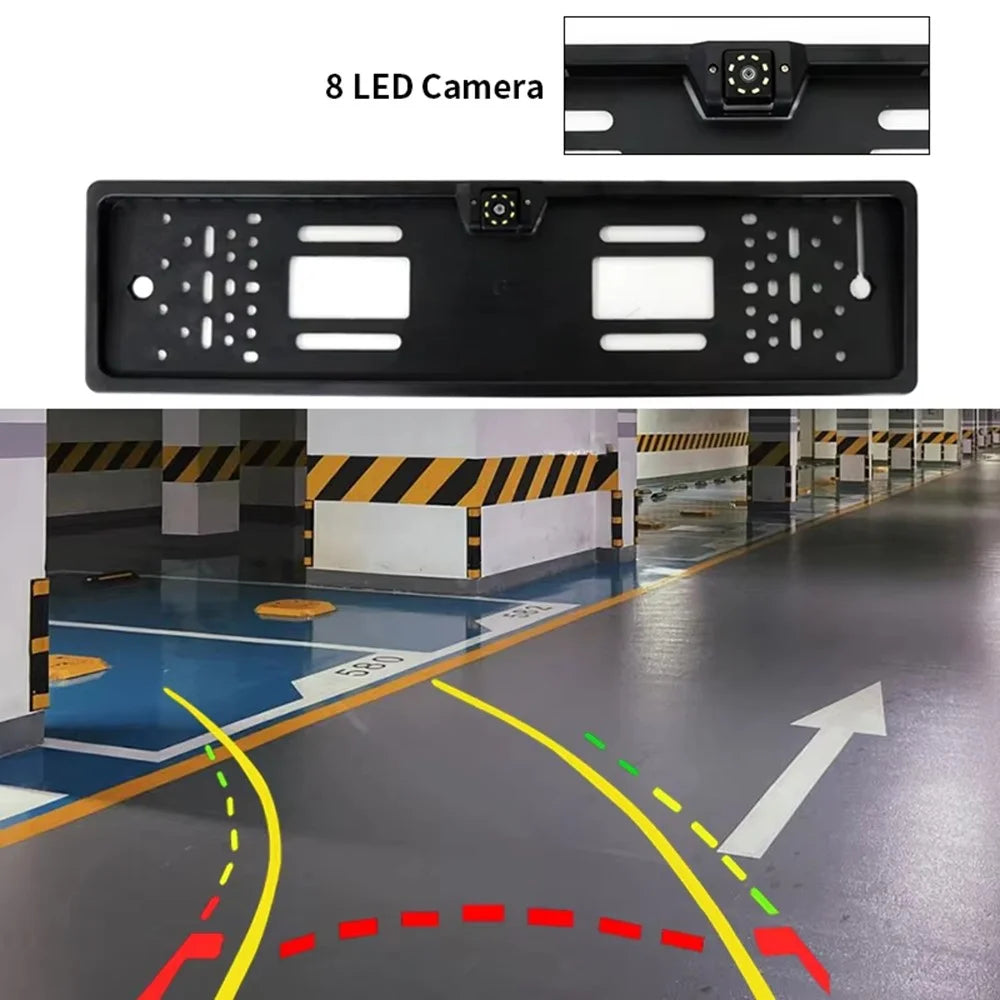 European License Plate Frame with 12-LED Night Vision AHD 1080P Wide Angle Car Rear View Camera for Reverse Parking - 3