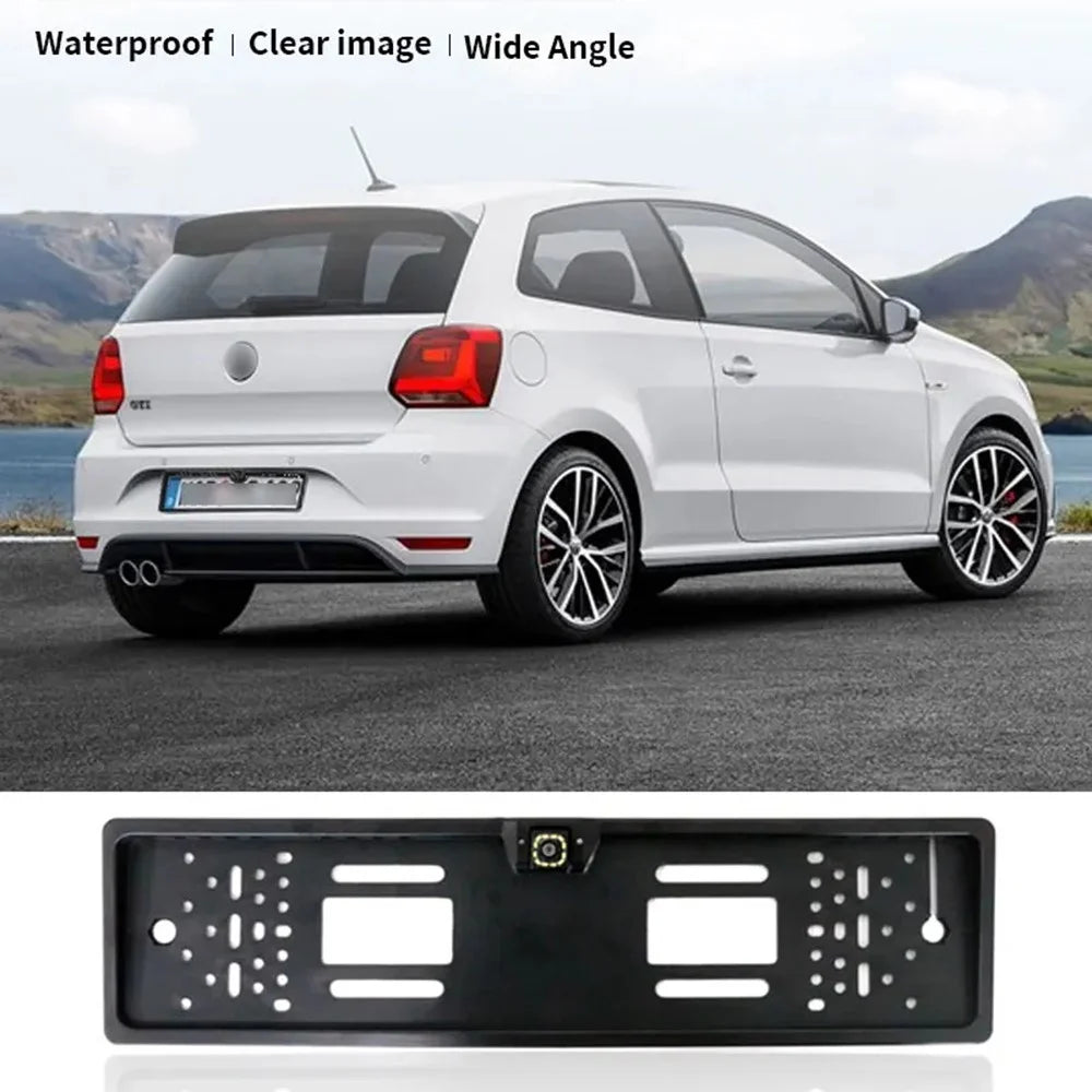 European License Plate Frame with 12-LED Night Vision AHD 1080P Wide Angle Car Rear View Camera for Reverse Parking - 6