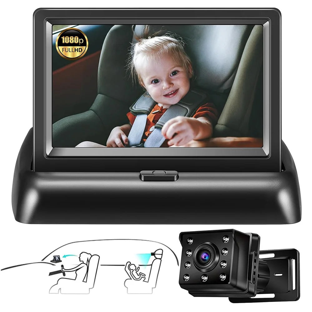 4.3 Inch Screen HD 1080P Baby Car Rear View Monitor Infrared Night Vision 150 Degree Wide Angle Camera - 1
