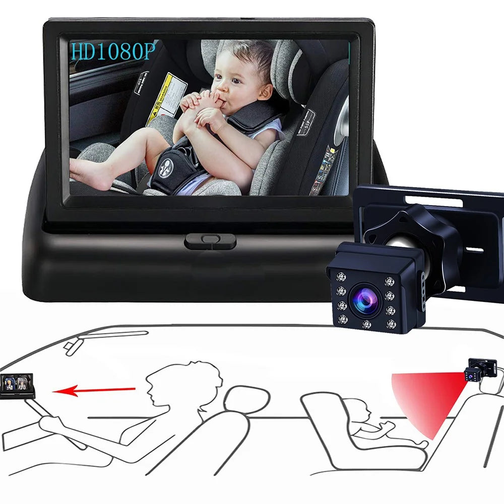 4.3 Inch Screen HD 1080P Baby Car Rear View Monitor Infrared Night Vision 150 Degree Wide Angle Camera - 2