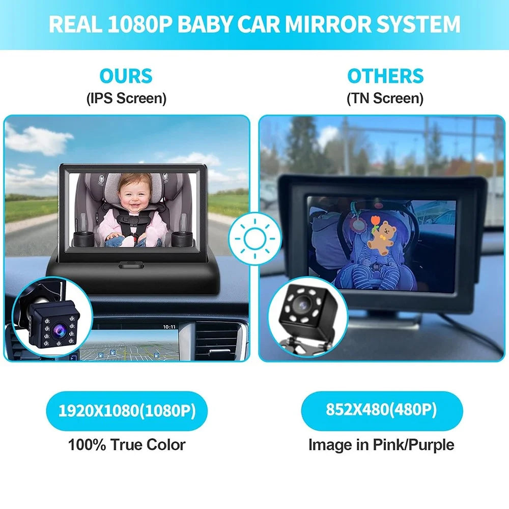 4.3 Inch Screen HD 1080P Baby Car Rear View Monitor Infrared Night Vision 150 Degree Wide Angle Camera - 3