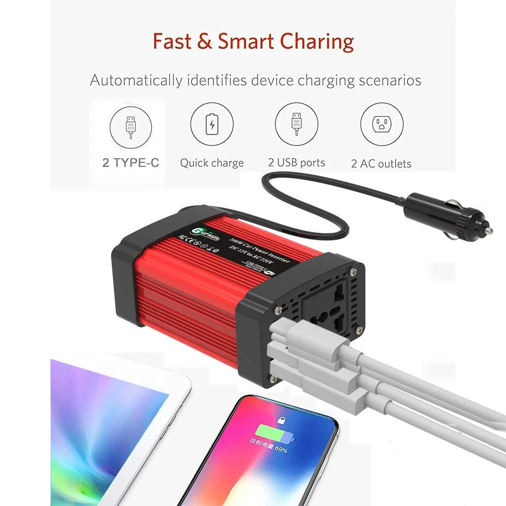 300W Car Power Inverter 12V to 220V Voltage Converter Portable Charger for Phone / Speaker / Camera, European Standard - 5