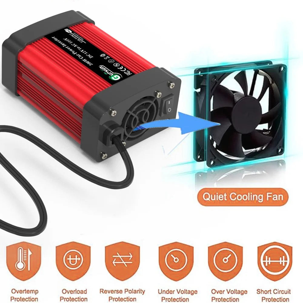 300W Car Power Inverter 12V to 220V Voltage Converter Portable Charger for Phone / Speaker / Camera, European Standard - 6