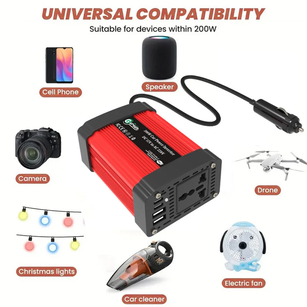 300W Car Power Inverter 12V to 220V Voltage Converter Portable Charger for Phone / Speaker / Camera, European Standard - 7
