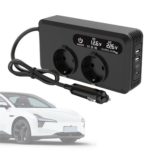 200W 12V DC to 220V AC Car Power Inverter with USB and Type-C Ports European Standard Socket Converter - 1