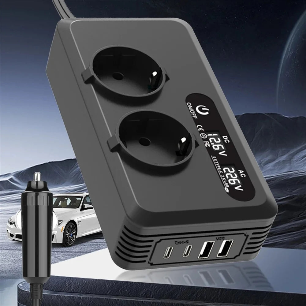 200W 12V DC to 220V AC Car Power Inverter with USB and Type-C Ports European Standard Socket Converter - 5