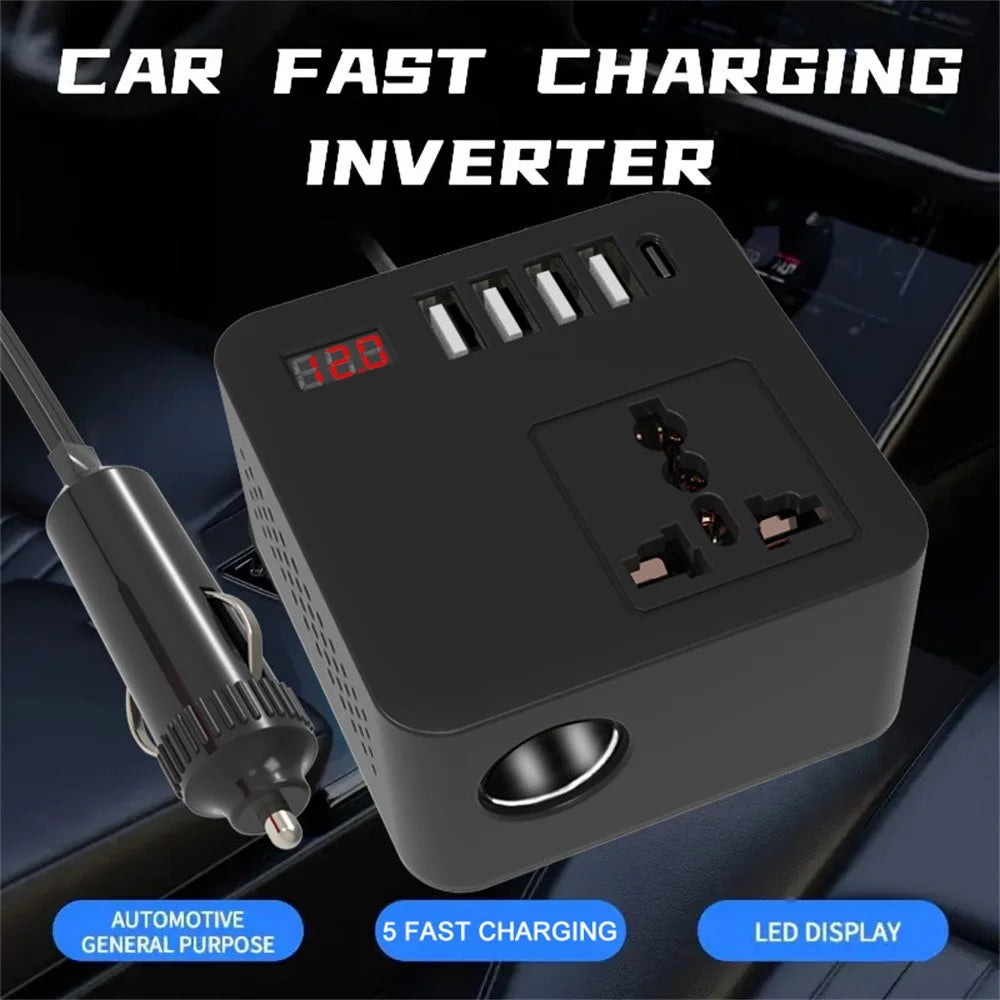 Digital Display Car Power Inverter DC 12V / 24V to AC 110V / 220V Multifunction Converter Charger with USB C + USB A + AC Outlet - 3