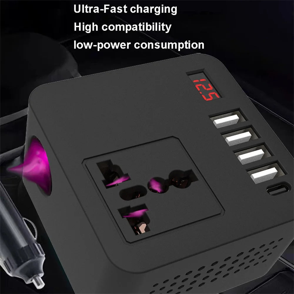 Digital Display Car Power Inverter DC 12V / 24V to AC 110V / 220V Multifunction Converter Charger with USB C + USB A + AC Outlet - 6