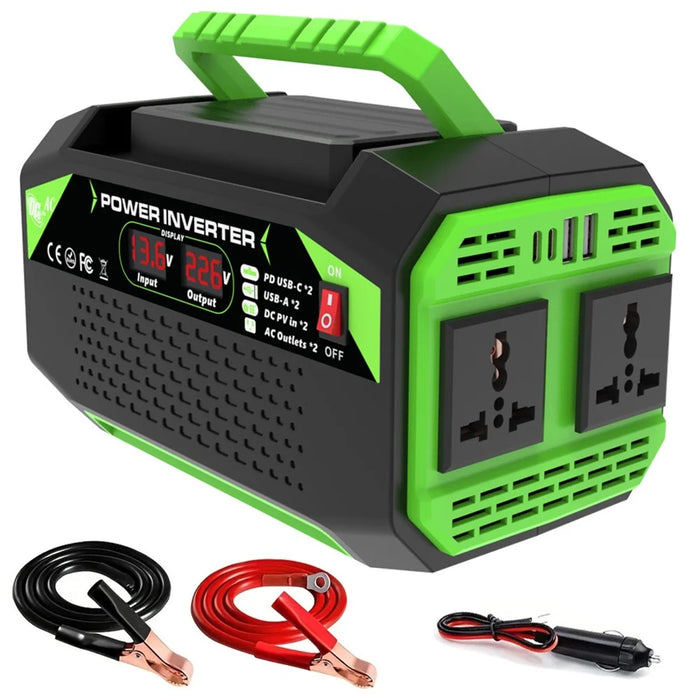 300W 12V DC to 220V AC Car Power Inverter with AC Outlet 2 USB + 2 Type-C Fast Charger for Laptop Tablet - 1