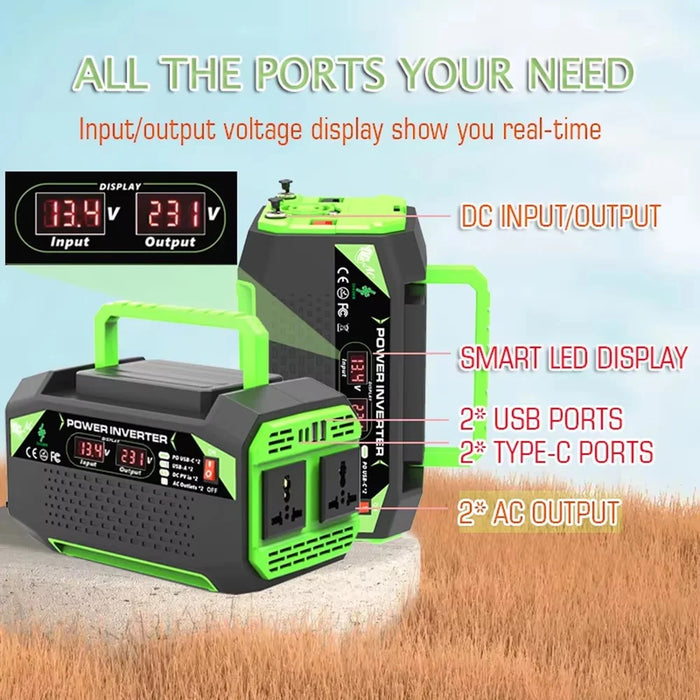 300W 12V DC to 220V AC Car Power Inverter with AC Outlet 2 USB + 2 Type-C Fast Charger for Laptop Tablet - 2