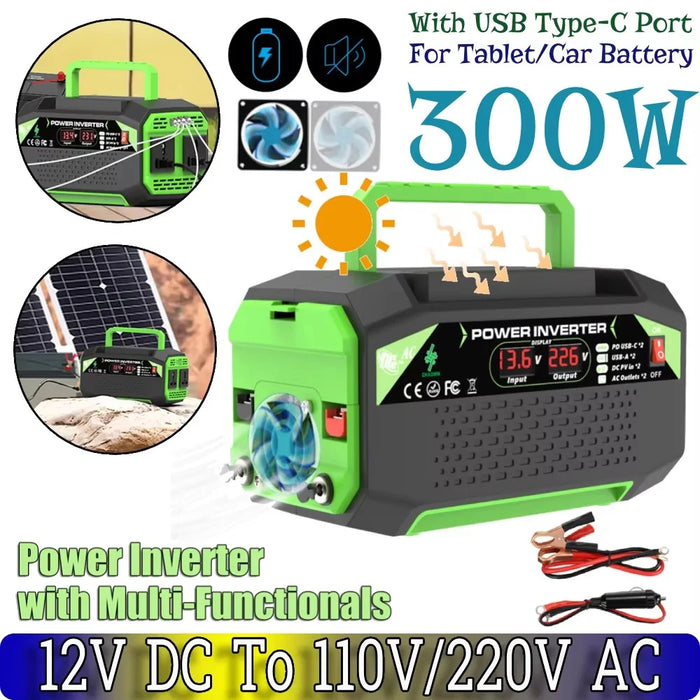 300W 12V DC to 220V AC Car Power Inverter with AC Outlet 2 USB + 2 Type-C Fast Charger for Laptop Tablet - 3