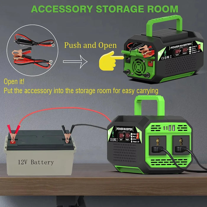 300W 12V DC to 220V AC Car Power Inverter with AC Outlet 2 USB + 2 Type-C Fast Charger for Laptop Tablet - 4
