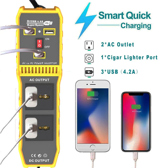 12V DC to 220V AC 400W Car Power Inverter Portable 3 USB Ports + 2 AC Outlets Converter - 5