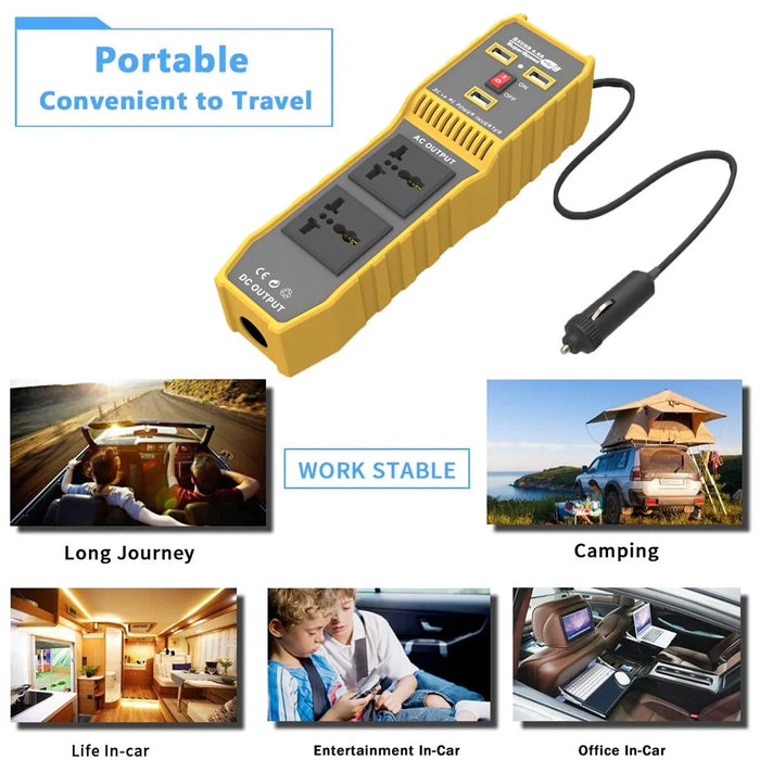 12V DC to 220V AC 400W Car Power Inverter Portable 3 USB Ports + 2 AC Outlets Converter - 6