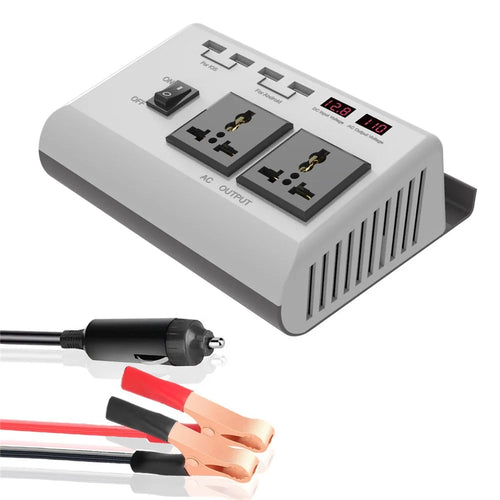 300W DC 12V to AC 220V Car Power Inverter with 4 USB Ports + 2 AC Outlets LCD Display Voltage Converter - 1