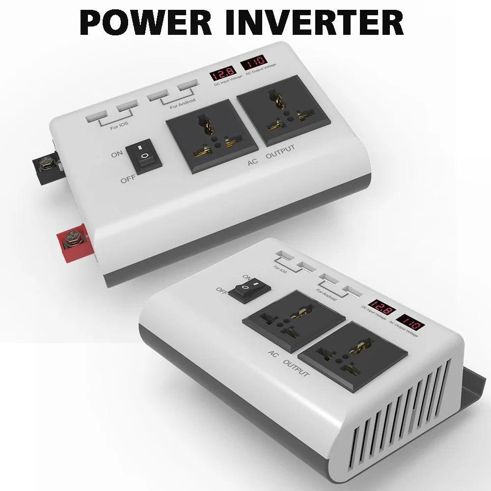 300W DC 12V to AC 220V Car Power Inverter with 4 USB Ports + 2 AC Outlets LCD Display Voltage Converter - 4