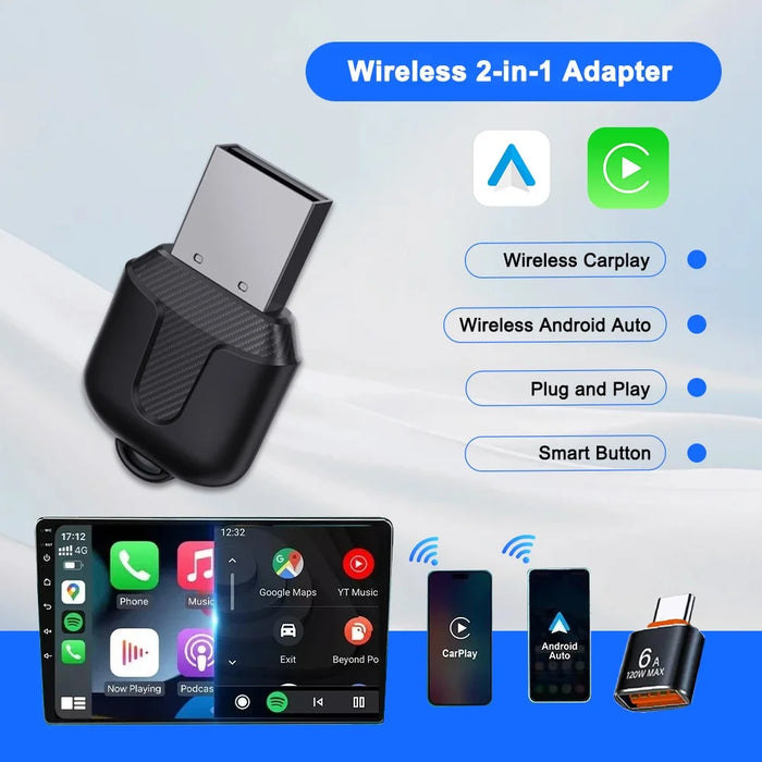 M25 2 in 1 For CarPlay  /  Android Auto Wired to Wireless Car Adapter Bluetooth-compatible 5.4 AI Box USB Dongle - 4