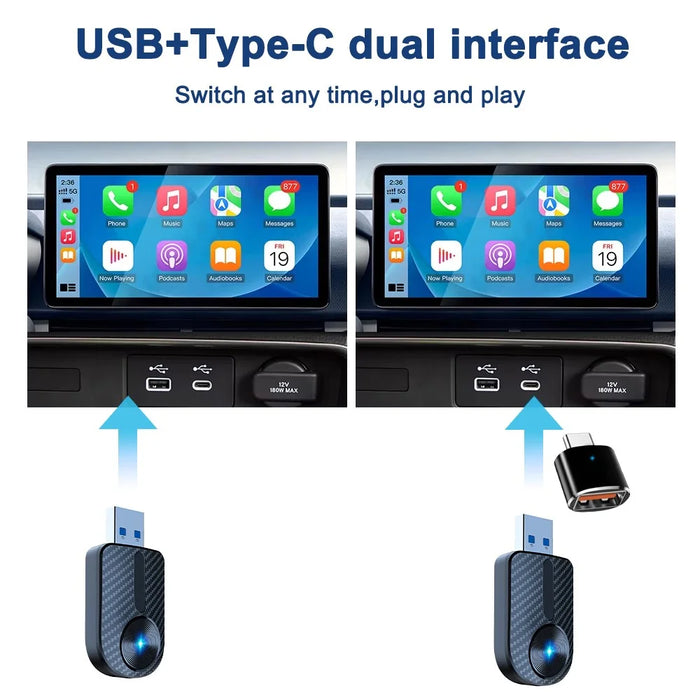 M27 2 in 1 Plug and Play USB AI Box for CarPlay  /  Android Auto Wired to Wireless Car Adapter - 5